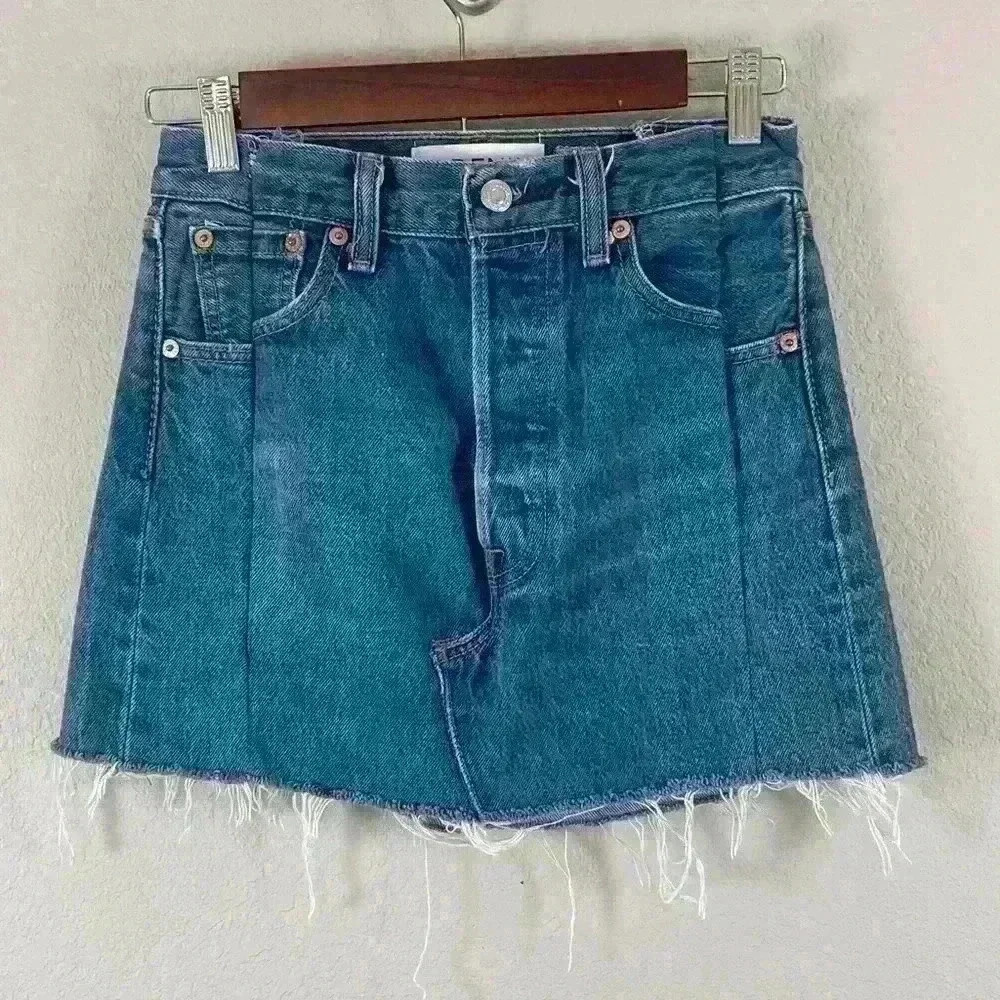 EB Denim Mini Skirt Medium Wash Reclaimed Levi's Women's XS